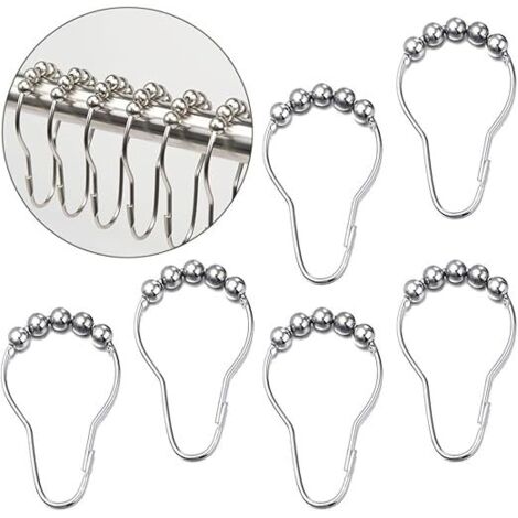 BEBUSINGOTO Lot de 12 anneaux de rideau de douche en acier inoxydable avec glissières à billes (1/5)