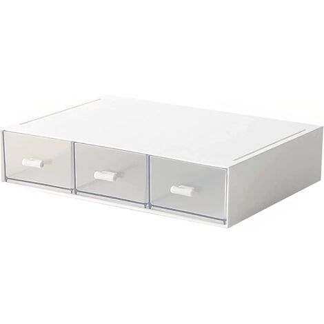 BEBUSINGOTO Organisateur de bureau-tiroirs de rangement empilables, tiroirs empilables en plastique parfaits pour la collection de petits articles/organiseur de bureau cosmétique - 3 tiroirs (blanc) (1/5)