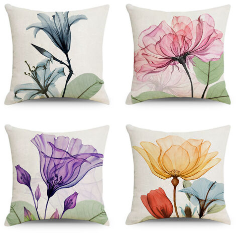 BEBUSINGOTO Taie d'oreiller à motif floral 45,72 x 45,72 taie d'oreiller à décor floral rose, ensemble de 4 (1/5)