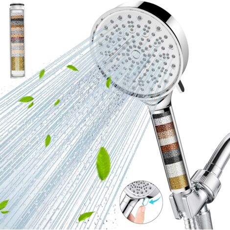 BEBUSINGOTO Pommeau de douche filtré avec pommeau de douche à main haute pression à 6 modes de pulvérisation avec filtres, adoucisseur d'eau, Réduit les démangeaisons cutanées sèches (1/5)