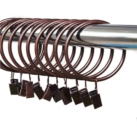 BEBUSINGOTO Set de 20 anneaux de rideaux en métal avec clips, diamètre intérieur: 38 mm,Crochets pour Rideaux, pour Rideau de Douche, Rideau (1/5)