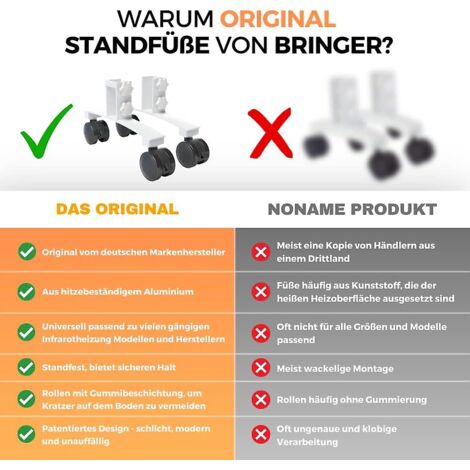 Lot de 2 pieds chauffants infrarouges universels - Pieds robustes pour une utilisation autonome du chauffage électrique - Adaptés à différents modèles