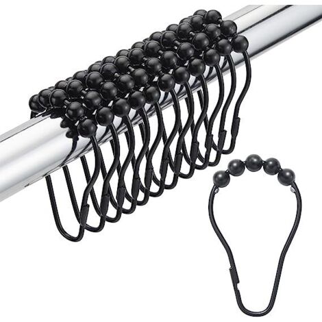 BEBUSINGOTO 20pcs noir brillant anneau de douche en métal anneau de suspension avec système coulissant pour tringle de rideau de douche (1/5)