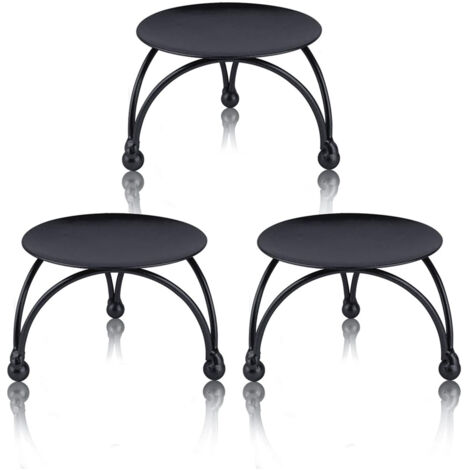 BEBUSINGOTO Bougeoir noir, ensemble de 3 plaques de bougie pilier en fer de petite taille de 2,5 in, petit bougeoir décoratif adapté aux bougies LED et en cire, bougeoir sur pied pour tables, mariage