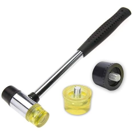 BEBUSINGOTO Marteau en caoutchouc, petit marteau en caoutchouc en nylon de 25 mm avec 2 têtes de marteau de rechange (1/4)