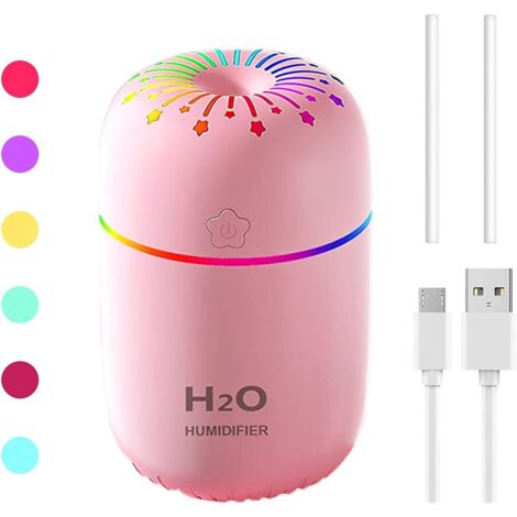 BEBUSINGOTO Mini humidificateur portable, petit refroidisseur, humidificateur à brume avec veilleuse colorée, voiture (rose) (1/5)