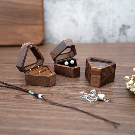 BEBUSINGOTO Coffret à bijoux en bois avec doublure en velours, bagues, boucles d'oreilles, boîte à bijoux triangulaire de couleur unie, coffret cadeau pour femme (1/5)