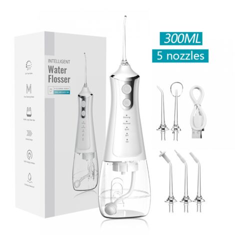 BEBUSINGOTO Fil dentaire Portable 300ML, fil dentaire Rechargeable par USB, nettoyeur de dents avec 5 buses (1/3)