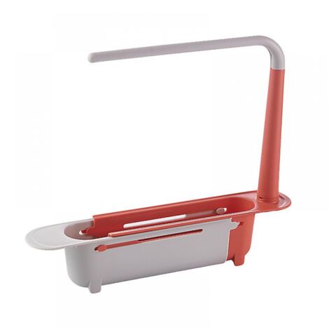 BEBUSINGOTO Support de rangement pour évier réglable – Support de rangement pour évier télescopique, organisateur d'évier, panier d'évier extensible pour la cuisine de la maison (rouge) (1/5)