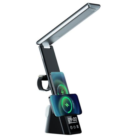 BEBUSINGOTO Lampe de bureau avec chargeur sans fil pour téléphone portable 15w, horloge Led 3 en 1, fournitures de bureau et de maison (1/5)