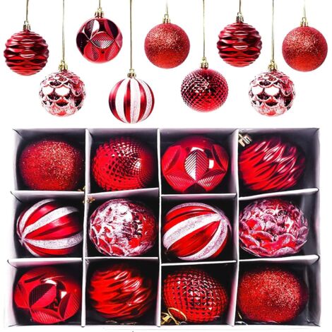 BEBUSINGOTO Lot de 12 boules de Noël rouges, décorations pour sapin de Noël mates et brillantes, boules de Noël scintillantes ∅ 6 cm (1/5)