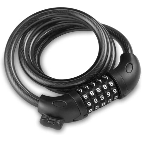 Antivol Vélo Câble Acier 1.8m X 12mm – Verrou à Clé Pour Enfants, E-Bike, Scooter, Poussette – Support De Montage Inclus (Noir)