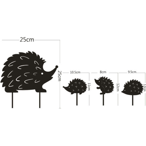 BEBUSINGOTO Lot de 4pcs figurine animale en Métal fer la famille d'hérissons Statue Silhouette Décorative Ornement，noir (1/4)