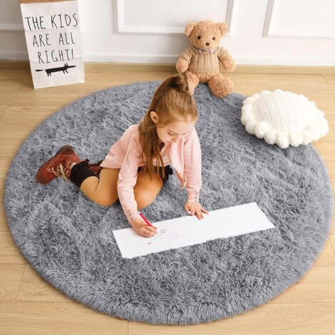 BEBUSINGOTO Tapis rond gris pour chambre d'enfant, adolescente, fille, joli tapis moelleux à poils longs pour chambre de bébé, décoration d'intérieur, tapis circulaire doux de 1,2 m pour salon (1/5)