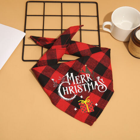 BEBUSINGOTO Écharpe de Noël pour chien Écharpe classique à carreaux pour animaux de compagnie Écharpe triangulaire Joyeux Noël (cadeau de Noël rouge) (1/5)