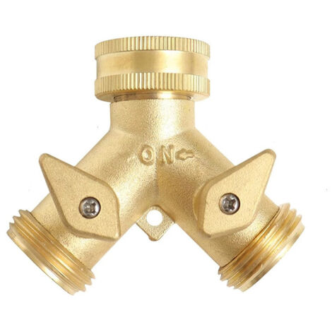 BEBUSINGOTO Adaptateur de robinet en laiton 2 voies pour tuyau de jardin pour arrosage de jardin avec robinet de coupure (1/5)