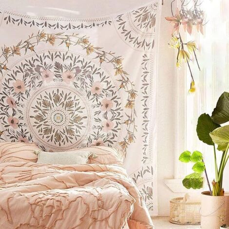 BEBUSINGOTO Tapisserie murale à suspendre avec médaillon floral, style bohème, mandala, peinture murale indienne pour chambre à coucher, salon, dortoir, décoration d'intérieur 150 x 203,2 cm (1/4)