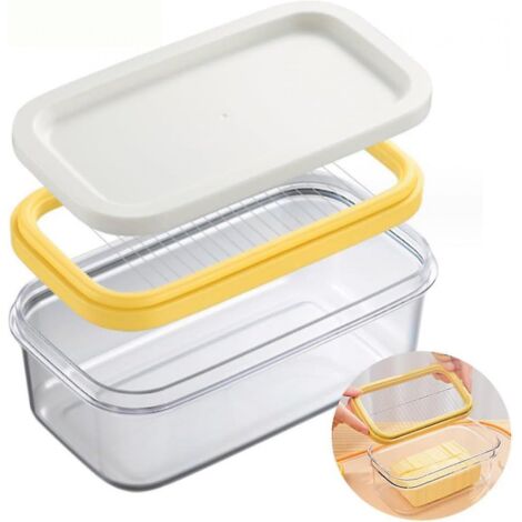 BEBUSINGOTO Coupe-beurre en acier inoxydable, coupe-beurre, coupe-beurre, récipient pour réfrigérateur, coupe facile de deux bâtonnets de beurre de 113,4 g (1/5)