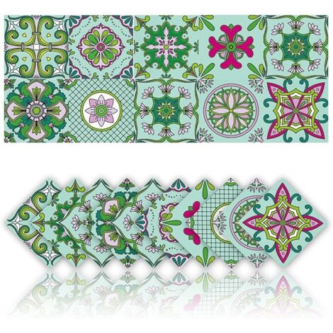 BEBUSINGOTO 20 Pièces Autocollants Carrelage de Cuisine Carrelage Adhesif Mural Stickers de Salle de Bain Autocollants Décoration Murale PVC étanche Mosaïque Style Rétro (10x10cm,Vert)