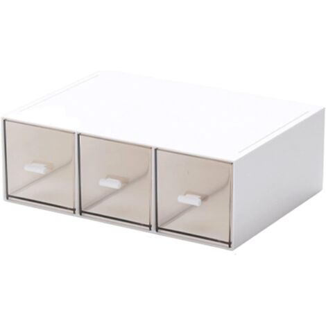 BEBUSINGOTO Organiseur de tiroir de bureau, tiroirs de rangement empilables, organisateurs de bureau en plastique blanc, idéal pour le bureau, l'école, la maison – Grand 3 tiroirs (blanc) (1/5)
