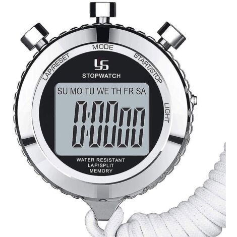 BEBUSINGOTO Chronomètre en métal, mémoire 1/100ème seconde 2 tours, horloge minuterie numérique quotidienne (1/5)