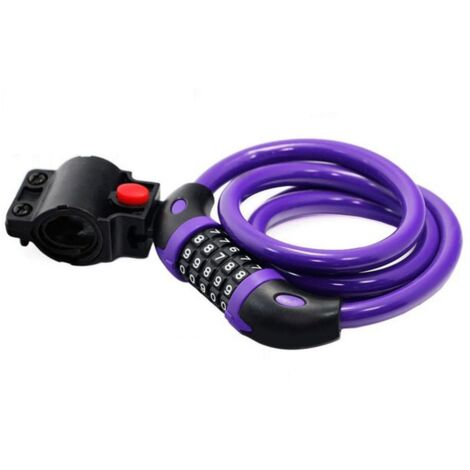 BEBUSINGOTO (Violet) Antivol pour vélo, longueur 120 cm x 12 mm, avec code intelligent à 5 chiffres, câble antivol pour scooters, porte-vélos et poussettes de vé (1/5)