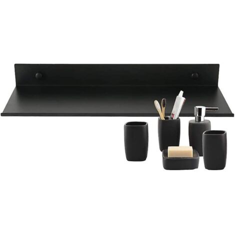 BEBUSINGOTO Étagère murale flottante pour salle de bain, étagère rectangulaire en aluminium mat, ultra fine, résistante, noir (30 cm) (1/5)