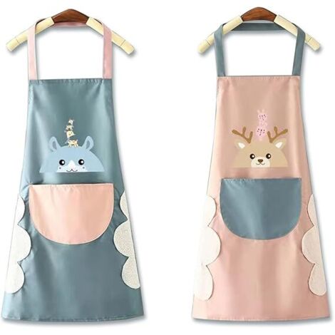 BEBUSINGOTO Tablier Cuisine Imperméable, 2 pcs de pour Homme et Femme, Etanche, Reglable avec Poche, Ajustable Anti-Taches Restaurant Jardin BBQ Café pink, blue (1/5)