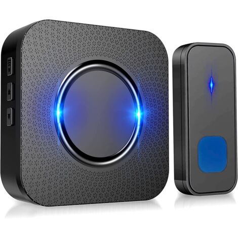 BEBUSINGOTO Sonnette sans fil, 55 mélodies, volume sur 5 niveaux, étanche IP55, avec 300 mètres, flash LED, plug-in-noir (1/5)