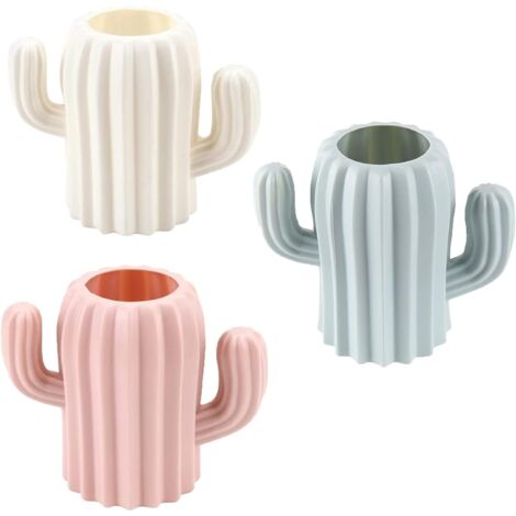 BEBUSINGOTO Porte-Stylo Rond en Plastique, 3 Pièces Pot a Pinceau de Maquillage, Cactus Organisateur De Bureau Crayon Porte-Stylo, Pot à Crayons Organiseur Cactus pour Papeterie, Fleurs Séchées (1/5)