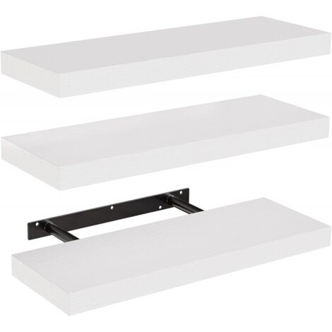 BEBUSINGOTO AMEUBLEMENT Étagères flottantes, étagères murales pour salle de bain/salon/chambre/cuisine, étagères blanches avec supports invisibles, lot de 3 (1/5)