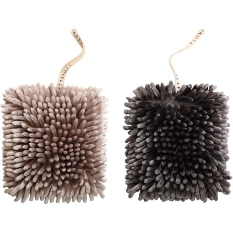 BEBUSINGOTO Lot de 2 serviettes à main à suspendre en chenille super absorbantes en microfibre, serviettes à main en boule de chenille douce à séchage rapide pour salle de bain et cuisine (1/4)