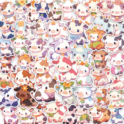 BEBUSINGOTO Lot de 150 autocollants de vache Kawaii, autocollants esthétiques en vinyle imperméables pour bouteille d'eau, ordinateur portable, bagages, casque, skateboard, snowboard (1/5)