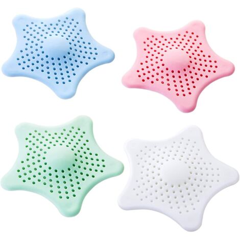 BEBUSINGOTO 4 Pcs Filtre Evier Cuisine Silicone, Attrape Cheveux Douche avec Ventouse, Anti Bouche Evier Cuisine Étoile Filtre a Cheveux de Baignoire pour Salle de Bain Douche (1/5)