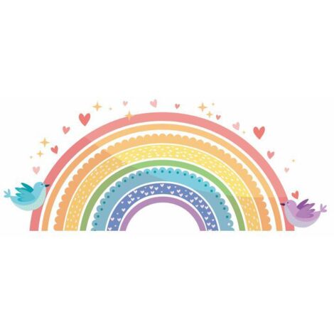BEBUSINGOTO Un lot de Stickers Muraux, arc-en-ciel oiseaux étoiles décoration murale pour salon bureau chambre cuisine Autocollants Amovibles (1/5)