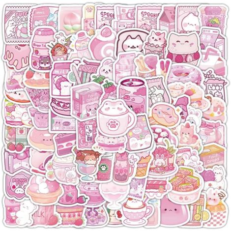 BEBUSINGOTO 300 pièces mignons petits autocollants ensemble Kawaii, autocollants en papier cartonné autocollants de masquage décoratifs autocollants de planificateur pour personnaliser,aliments roses (1/5)