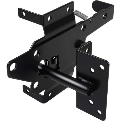 BEBUSINGOTO Loquets de portail pour clôtures en bois, robustes, à montage sur poteau, levier à gravité automatique, matériel autobloquant en bois, serrure de portail pour piscine/cour, noire (1/5)
