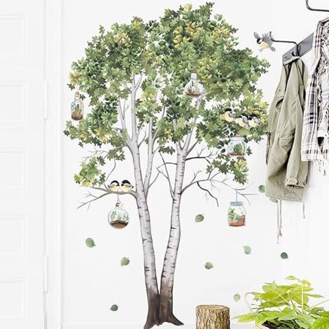 BEBUSINGOTO 1pc Autocollant Mural arbre oiseaux, sticker Amovible Arbre Sticker Mural, DIY Art Décor Murale Cuisine Décoration Verte pour Salon Chambre Fenêtre Mur Armoire