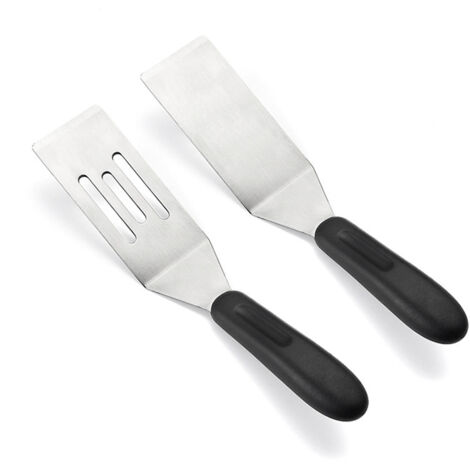 BEBUSINGOTO Lot de 2 petites spatules, mini spatules pour retourner, cuire et cuire, spatule en métal pour servir et retourner, petite spatule en acier inoxydable pour steaks, crêpes, brownies (1/4)
