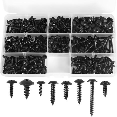 BEBUSINGOTO Lot de 340 vis à tôle cruciformes en acier au carbone Vis à tête ronde M3 M3,5 M4 M4.8 Noir Vis à tête plate Bon & solide Vis à tête plate, Coffret Visserie (1/5)