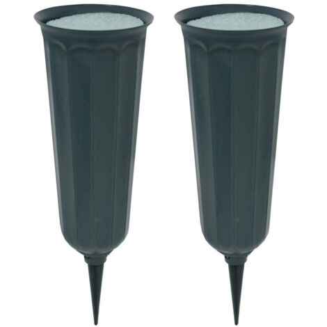 BEBUSINGOTO Lot de 2 vases de cimetière avec pointes, vases en plastique pour fleurs, décorations funéraires pour cimetière, porte-fleurs funéraires, vases floraux commémoratifs (vert) (1/5)