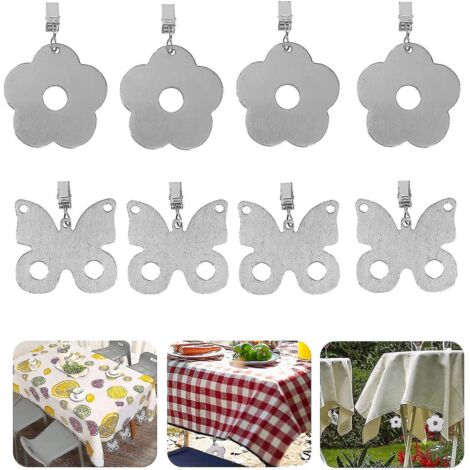 BEBUSINGOTO Contrepoids de nappe, 8 pièces pour table d'extérieur et contrepoids de nappe, pince décorative en acier inoxydable (1/5)