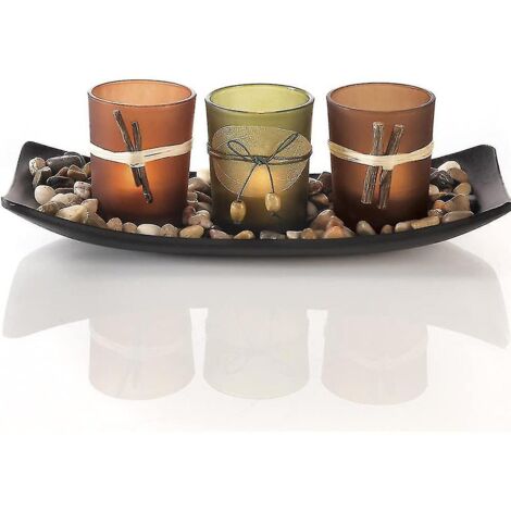 BEBUSINGOTO Ensemble de bougies naturelles, 3 bougeoirs décoratifs, rochers et plateau (1/5)