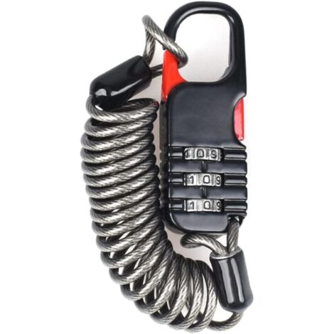 BEBUSINGOTO Serrure à câble à combinaison à 3 chiffres pour casque de moto, serrure à code portable avec câble en acier pour sac à dos de bagages noir 1 pièce/ensemble (1/5)