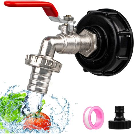 BEBUSINGOTO Robinet Cuve,1/2" Adaptateur Cuve,Robinet Cuve IBC,S60X6 Robinet pour Cuve de avec Adaptateur en Plastique,Récupérateur eau de pluie (1/5)
