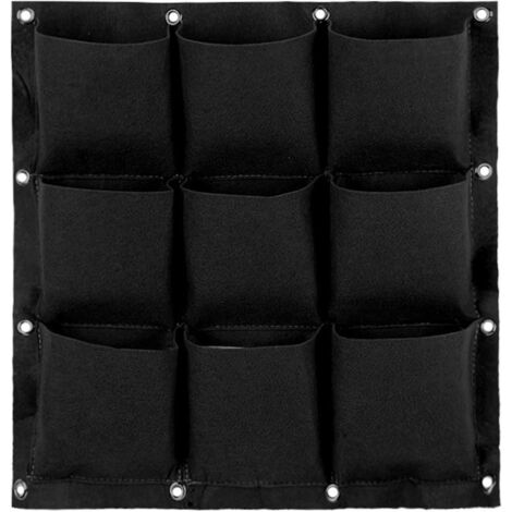 BEBUSINGOTO Sac de plante mural sac de plantation suspendu sac de culture de plantes jardinière murale verticale intérieur extérieur fleur 9 poches (noir) (1/5)