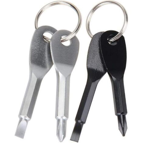 BEBUSINGOTO 2 pièces Mini tournevis porte-clés poche tournevis clés en acier inoxydable Mini tournevis ensemble, argent et noir (1/5)