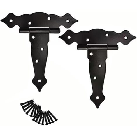 BEBUSINGOTO Lot de 2 6 Pouces T-Strap Heavy Duty Hangar Porte Charnières Porte Sangle Charnières Noir Fantaisie Té Charnière Matériel Forgé pour Hangar à Bois Grange Porte Clôture Porte Swing Cour Po (1/5)