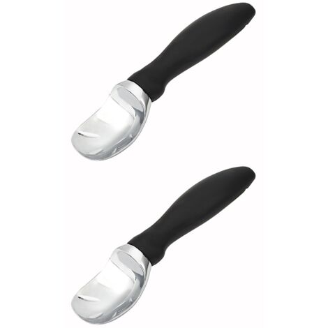 BEBUSINGOTO Lot de 2 Cuillère à glace robuste avec poignée ergonomique, cuillère à crème glacée professionnelle, la pâte à biscuits, les melons et plus encore (noir) (1/5)