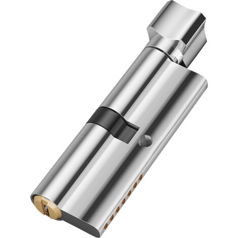 BEBUSINGOTO Cylindre de serrure à bouton en métal argenté avec 3 clés, longueur 7 cm x largeur 2,8 cm, adapté à tous les types de portes Hengsong, alliage de zinc (1/5)